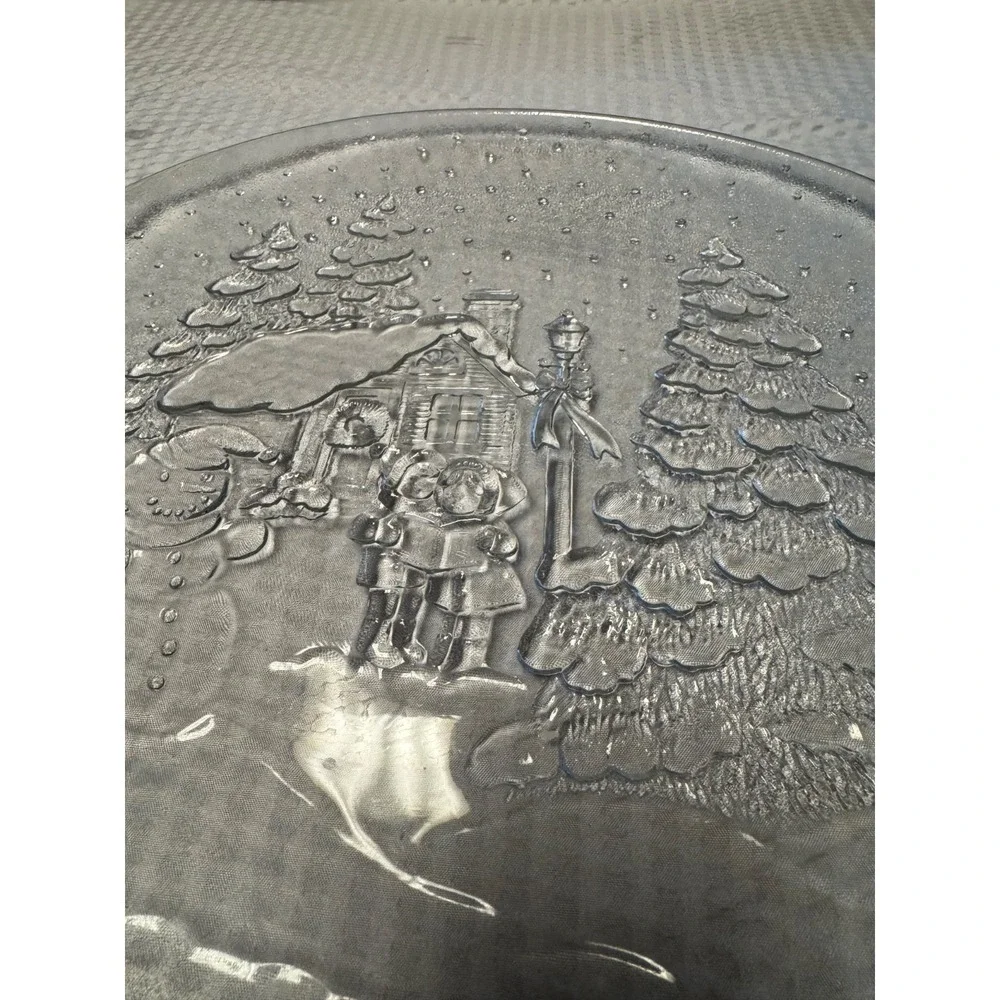 Vintage Libbey Holiday Scene Winter Village Glass Serving Platter 12.5